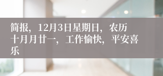 简报，12月3日星期日，农历十月月廿一，工作愉快，平安喜乐