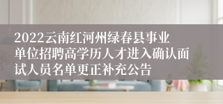 2022云南红河州绿春县事业单位招聘高学历人才进入确认面试人员名单更正补充公告
