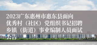 2023广东惠州市惠东县面向优秀村（社区）党组织书记招聘乡镇（街道）事业编制人员面试公告