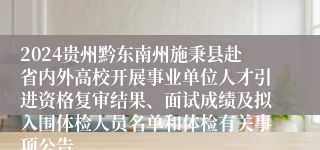 2024贵州黔东南州施秉县赴省内外高校开展事业单位人才引进资格复审结果、面试成绩及拟入围体检人员名单和体检有关事项公告