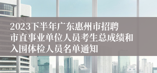 2023下半年广东惠州市招聘市直事业单位人员考生总成绩和入围体检人员名单通知