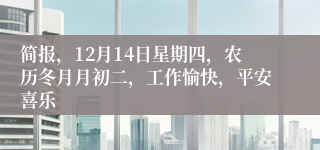 简报，12月14日星期四，农历冬月月初二，工作愉快，平安喜乐