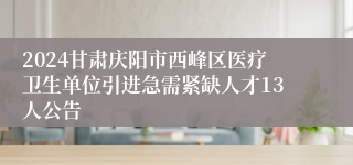 2024甘肃庆阳市西峰区医疗卫生单位引进急需紧缺人才13人公告