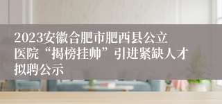 2023安徽合肥市肥西县公立医院“揭榜挂帅”引进紧缺人才拟聘公示