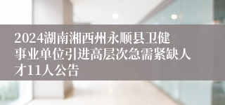 2024湖南湘西州永顺县卫健事业单位引进高层次急需紧缺人才11人公告