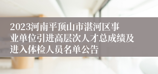 2023河南平顶山市湛河区事业单位引进高层次人才总成绩及进入体检人员名单公告