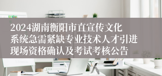 2024湖南衡阳市直宣传文化系统急需紧缺专业技术人才引进现场资格确认及考试考核公告