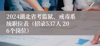 2024湖北省考监狱、戒毒系统职位表（招录537人 206个岗位）