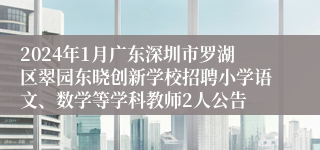 2024年1月广东深圳市罗湖区翠园东晓创新学校招聘小学语文、数学等学科教师2人公告