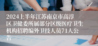 2024上半年江苏南京市高淳区卫健委所属部分区级医疗卫生机构招聘编外卫技人员71人公告