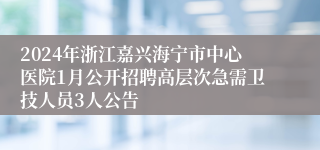 2024年浙江嘉兴海宁市中心医院1月公开招聘高层次急需卫技人员3人公告