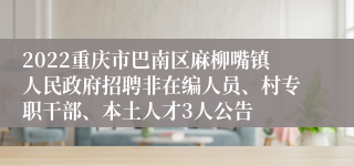 2022重庆市巴南区麻柳嘴镇人民政府招聘非在编人员、村专职干部、本土人才3人公告