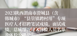 2023陕西渭南市澄城县（含韩城市）“县管镇聘村用”专项医疗人才招聘笔试成绩、面试成绩、总成绩、进入体检人员名单及体检安排公告