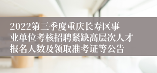 2022第三季度重庆长寿区事业单位考核招聘紧缺高层次人才报名人数及领取准考证等公告