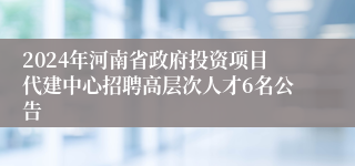 2024年河南省政府投资项目代建中心招聘高层次人才6名公告