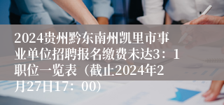 2024贵州黔东南州凯里市事业单位招聘报名缴费未达3：1职位一览表（截止2024年2月27日17：00）