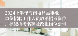 2024上半年海南屯昌县事业单位招聘工作人员取消招考岗位、核减招考名额及改报岗位公告（4号）