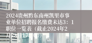 2024贵州黔东南州凯里市事业单位招聘报名缴费未达3：1职位一览表（截止2024年2月28日17：00）