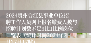 2024贵州台江县事业单位招聘工作人员网上报名缴费人数与招聘计划数不足3比1比例岗位一览表（统计时间2024年2月27日17时）