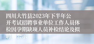 四川大竹县2023年下半年公开考试招聘事业单位工作人员体检因孕期缺项人员补检结论及拟聘用公示