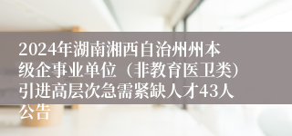 2024年湖南湘西自治州州本级企事业单位（非教育医卫类）引进高层次急需紧缺人才43人公告