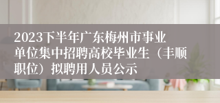 2023下半年广东梅州市事业单位集中招聘高校毕业生（丰顺职位）拟聘用人员公示