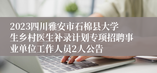 2023四川雅安市石棉县大学生乡村医生补录计划专项招聘事业单位工作人员2人公告