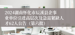 2024湖南怀化市辰溪县企事业单位引进高层次及急需紧缺人才62人公告（第六批）