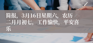 简报，3月16日星期六，农历二月月初七，工作愉快，平安喜乐