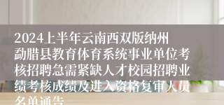 2024上半年云南西双版纳州勐腊县教育体育系统事业单位考核招聘急需紧缺人才校园招聘业绩考核成绩及进入资格复审人员名单通告