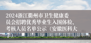 2024浙江衢州市卫生健康委员会招聘优秀毕业生入围体检、考核人员名单公示（安徽医科大学）