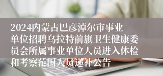 2024内蒙古巴彦淖尔市事业单位招聘乌拉特前旗卫生健康委员会所属事业单位人员进入体检和考察范围人员递补公告