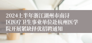 2024上半年浙江湖州市南浔区医疗卫生事业单位赴杭州医学院开展紧缺择优招聘通知