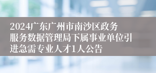 2024广东广州市南沙区政务服务数据管理局下属事业单位引进急需专业人才1人公告