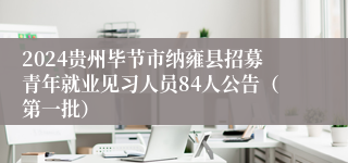 2024贵州毕节市纳雍县招募青年就业见习人员84人公告（第一批）