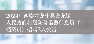 2024广西崇左龙州县金龙镇人民政府村级防贫监测信息员（档案员）招聘3人公告