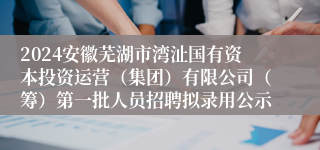 2024安徽芜湖市湾沚国有资本投资运营（集团）有限公司（筹）第一批人员招聘拟录用公示