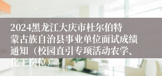 2024黑龙江大庆市杜尔伯特蒙古族自治县事业单位面试成绩通知（校园直引专项活动农学、化工岗位）