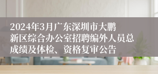 2024年3月广东深圳市大鹏新区综合办公室招聘编外人员总成绩及体检、资格复审公告