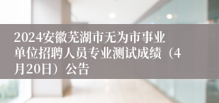 2024安徽芜湖市无为市事业单位招聘人员专业测试成绩（4月20日）公告