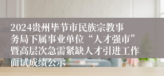 2024贵州毕节市民族宗教事务局下属事业单位“人才强市”暨高层次急需紧缺人才引进工作面试成绩公示