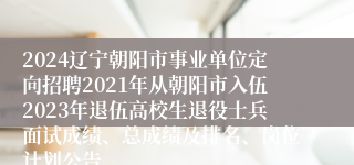 2024辽宁朝阳市事业单位定向招聘2021年从朝阳市入伍2023年退伍高校生退役士兵面试成绩、总成绩及排名、岗位计划公告