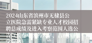 2024山东省滨州市无棣县公立医院急需紧缺专业人才校园招聘总成绩及进入考察范围人选公告（长春中医药大学、吉林医药学院站）