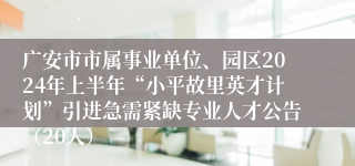 广安市市属事业单位、园区2024年上半年“小平故里英才计划”引进急需紧缺专业人才公告（20人）
