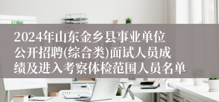 2024年山东金乡县事业单位公开招聘(综合类)面试人员成绩及进入考察体检范围人员名单