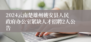 2024云南楚雄州姚安县人民政府办公室紧缺人才招聘2人公告