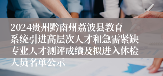 2024贵州黔南州荔波县教育系统引进高层次人才和急需紧缺专业人才测评成绩及拟进入体检人员名单公示