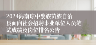 2024海南琼中黎族苗族自治县面向社会招聘事业单位人员笔试成绩及岗位排名公告