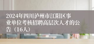 2024年四川泸州市江阳区事业单位考核招聘高层次人才的公告（16人）