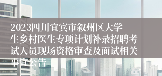 2023四川宜宾市叙州区大学生乡村医生专项计划补录招聘考试人员现场资格审查及面试相关事宜公告